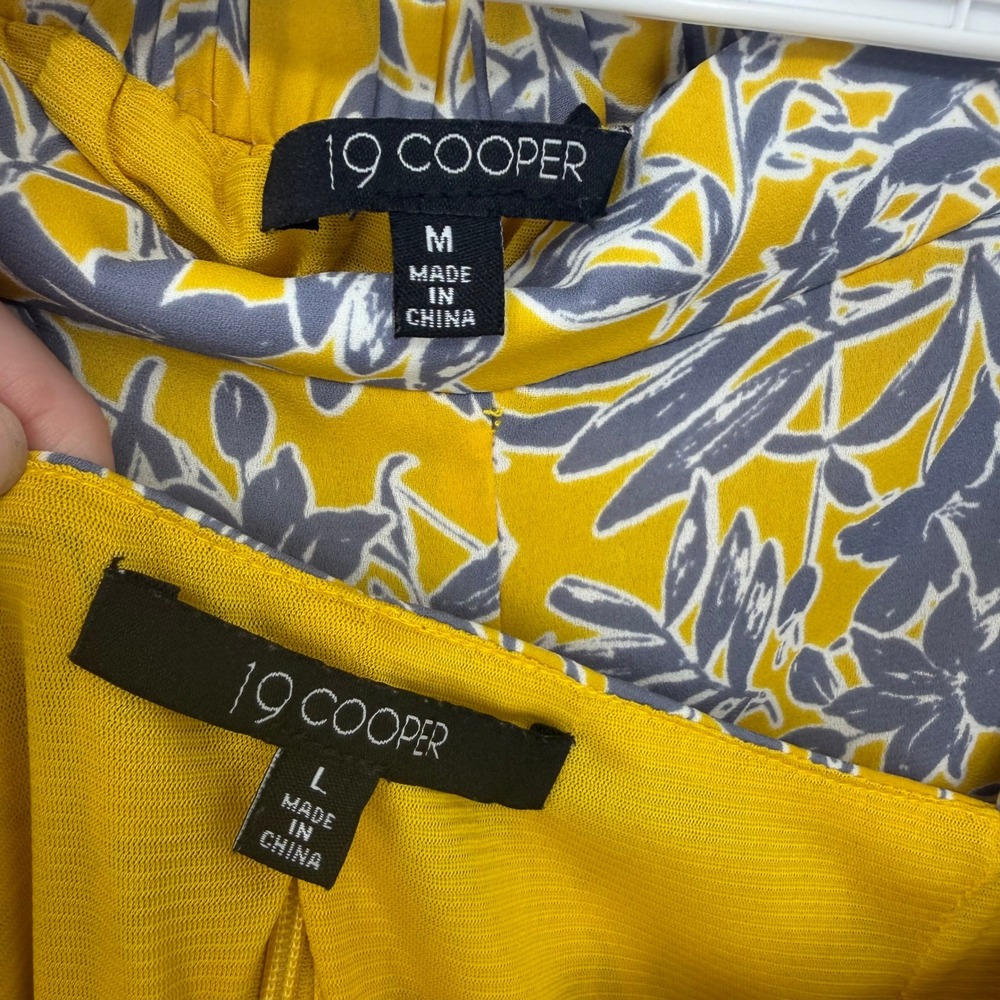 19 Cooper 2 Piece Set Women L/M Yellow Floral Peplum Top Wide Leg Pants Tropical - Picture 8 of 10